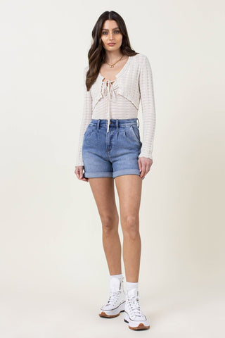 DENIM SHORTS W PIN TUCK DETAIL