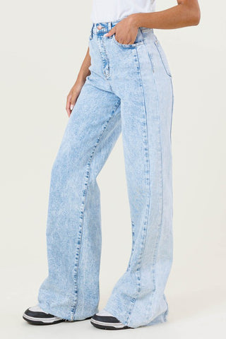 High-Rise Color Block Wide Leg Jeans