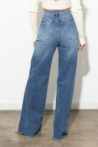 Criss Cross High Waisted Wide Leg Jeans