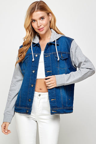 Women's Denim Jacket with Fleece Hoodies