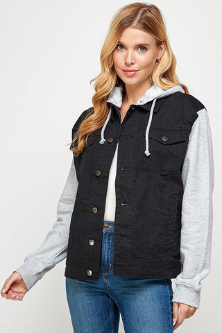 Women's Denim Jacket with Fleece Hoodies