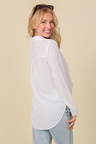 OVERSIZED LONG SLEEVE BUTTON DOWN CHIFFON BLOUSE