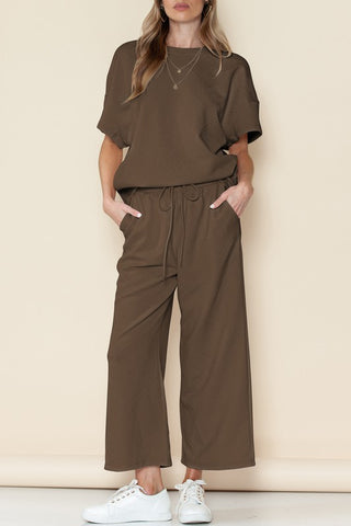 Textured Loose T Shirt and Drawstring Pants Set