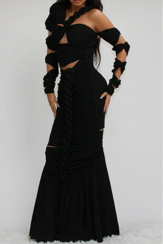 Long Sleeve Wrap Rope Maxi Dress