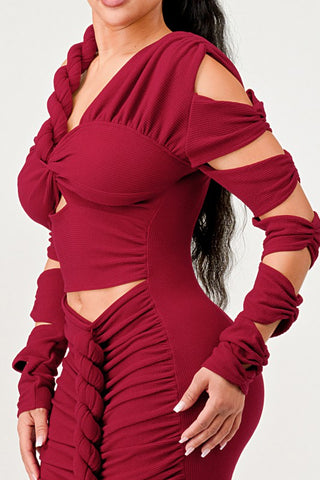 Long Sleeve Wrap Rope Maxi Dress