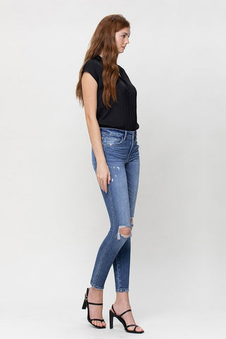 Distressed Mid Rise Ankle Skinny