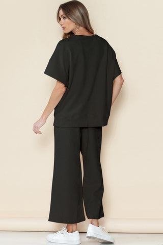 Women Textured T Shirt and Drawstring Pants Set