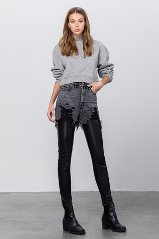 High Rise Leather Combo Skinny