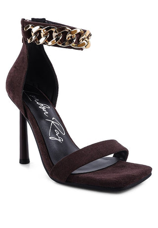 HEELED FAUX SUEDE CHAIN STRAP SANDAL