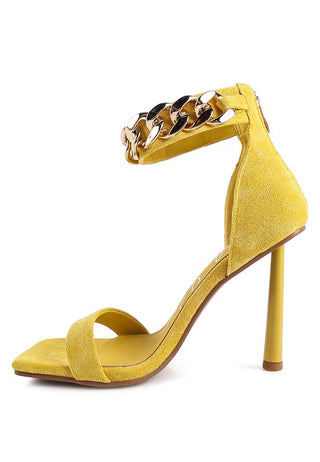 HEELED FAUX SUEDE CHAIN STRAP SANDAL