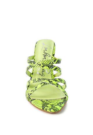 HIGH HEELED NEON ANIMAL SANDALS