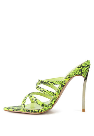 HIGH HEELED NEON ANIMAL SANDALS