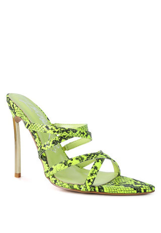 HIGH HEELED NEON ANIMAL SANDALS