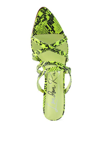 HIGH HEELED NEON ANIMAL SANDALS