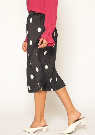 Pleione Polka Dot Pleated Midi Skirt