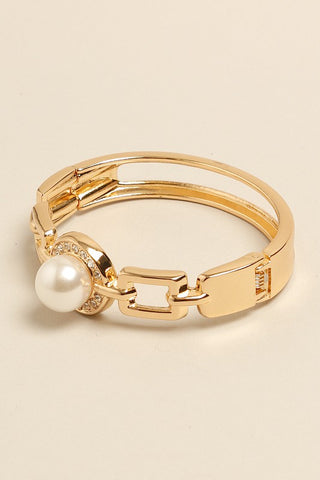 Metal Rhinestone & Pearl Bracelet