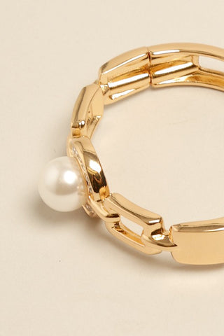 Metal Rhinestone & Pearl Bracelet