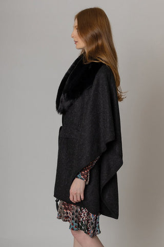 Faux Fur Collar Belted Kimono