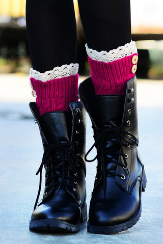 Crochet Button Trim Short Leg Warmers