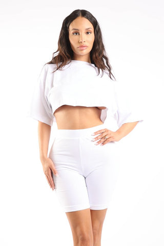 Solid short sleeve crop top and biker short set